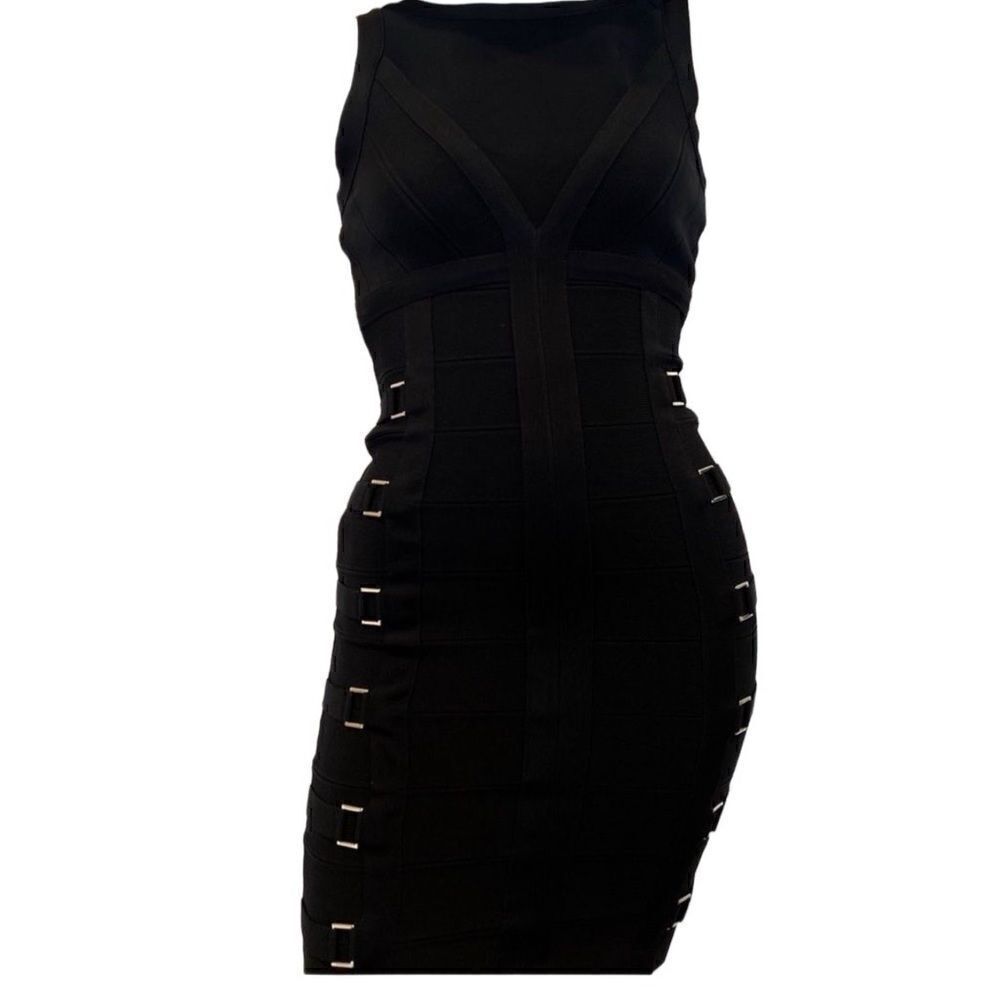 Y2K Bebe buckle bodycon black dress Sz.XS